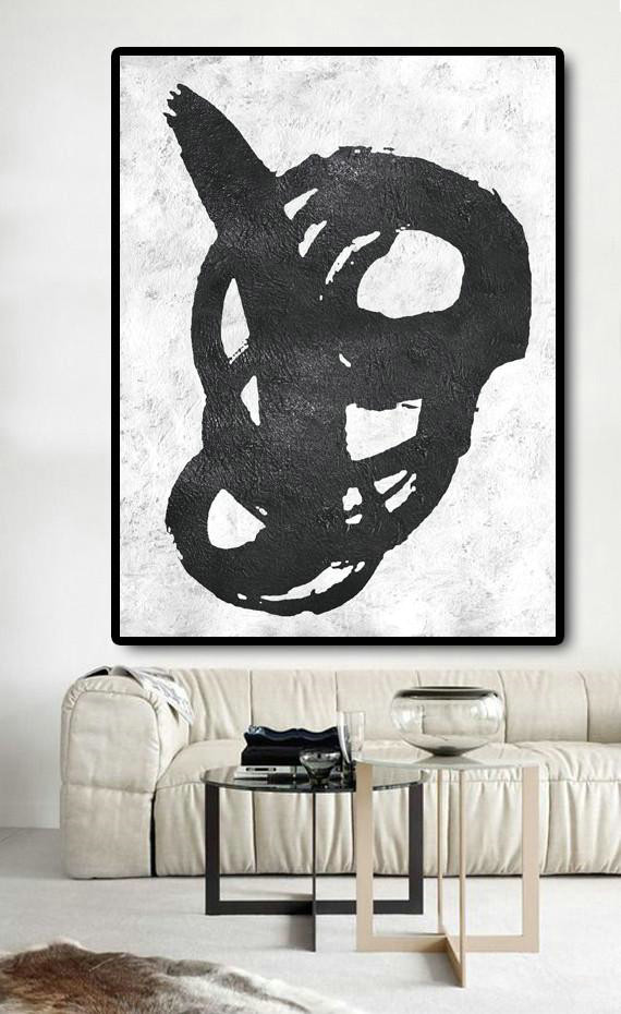 Abstract Painting Extra Large Canvas Art,Black And White Minimal Painting On Canvas - Huge Abstract Canvas Art